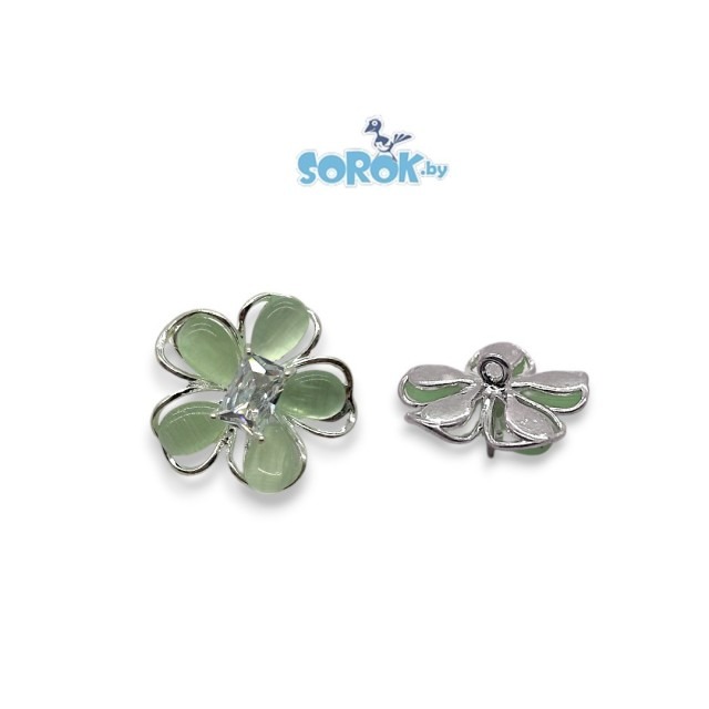 ПОДВЕСКА с крупным цирконом, цветок сакуры, green opal, родий,16мм