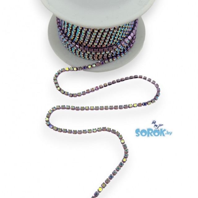 СТРАЗОВАЯ ЛЕНТА Crystal AB, оправа цвет лаванда (2х2мм)