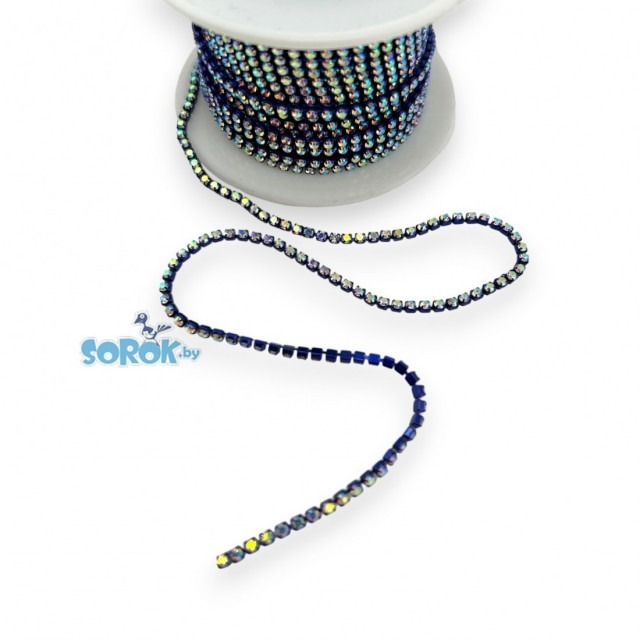 СТРАЗОВАЯ ЛЕНТА Crystal AB, оправа цвет аметист (2х2мм)