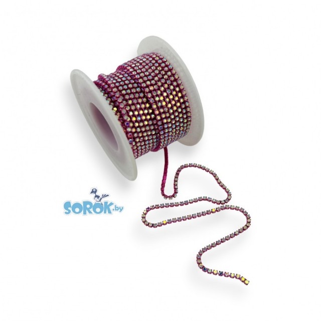 СТРАЗОВАЯ ЛЕНТА Crystal AB, оправа цвет фуксия (2х2мм)