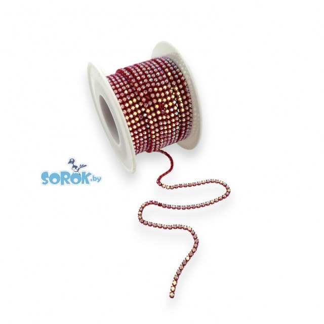 СТРАЗОВАЯ ЛЕНТА Crystal AB, оправа цвет красный (2х2мм)