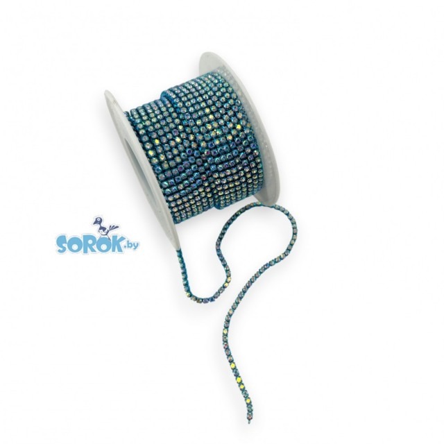 СТРАЗОВАЯ ЛЕНТА Crystal AB, оправа цвет лагуна (2х2мм)