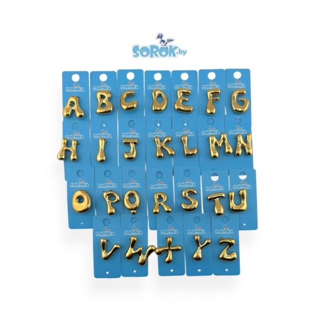 БУСИНА буква в ассортименте, сталь, цвет золото 23мм