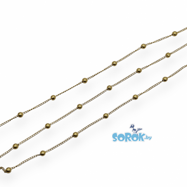 ЦЕПЬ классик с бусиной 3,5мм, стальная, цвет золото