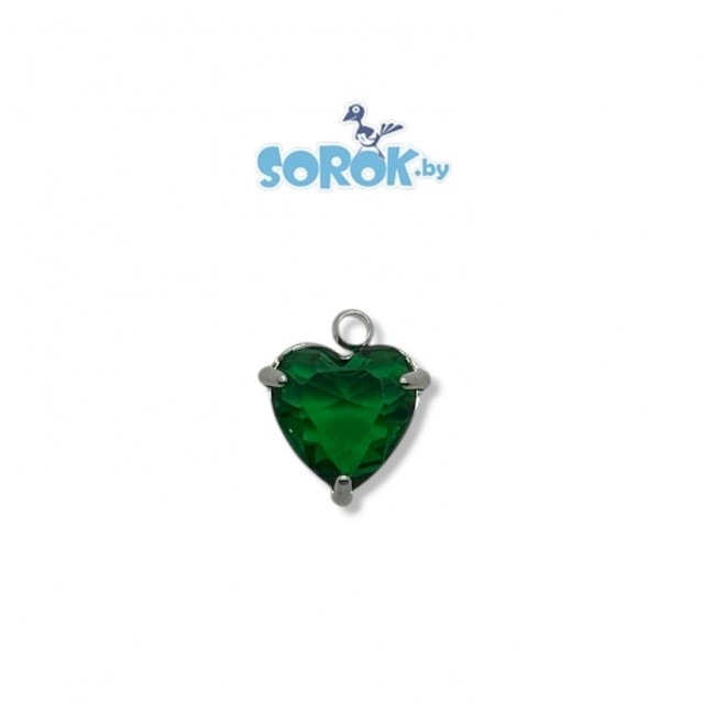 ПОДВЕСКА с цирконом, сталь, сердце Green, 9мм