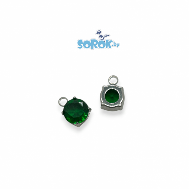 ПОДВЕСКА, сталь,циркон Green в оправе, 6мм