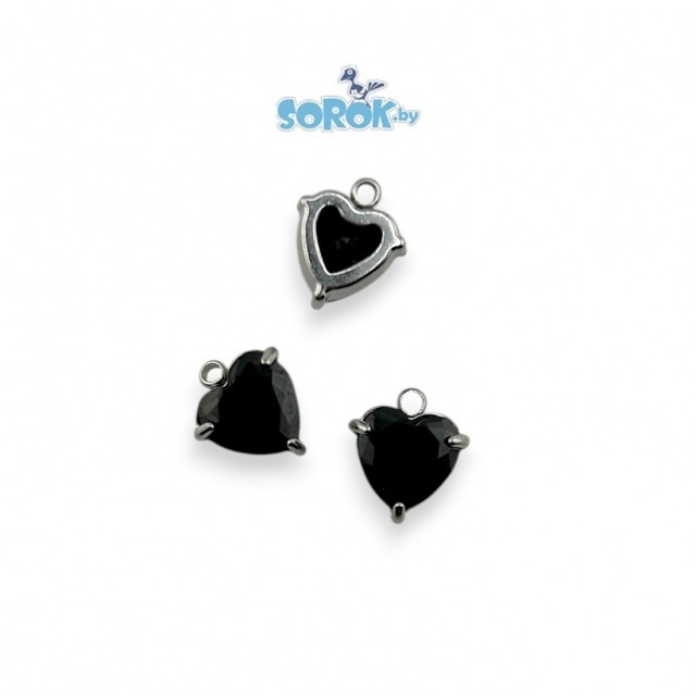 ПОДВЕСКА с цирконом, сталь, сердце Black, 9мм