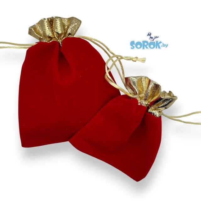 МЕШОЧЕК подарочный новогодний, красный, замша