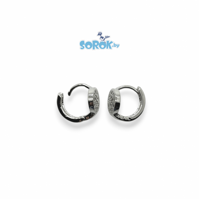СЕРЬГИ c цирконами, родированные Victoria, 13мм / ПАРА