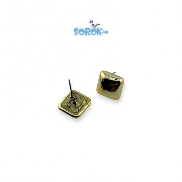 СЕРЬГИ пусеты Квадрат, пластик, цвет золото, 10мм /ПАРА