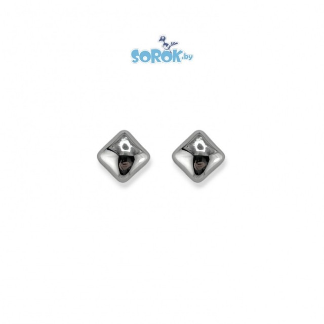 СЕРЬГИ пусеты Квадрат, пластик, цвет серебро, 10мм /ПАРА