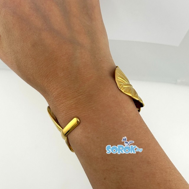 БРАСЛЕТ кафф, широкий, перо, позолота, 6,5*4,5см