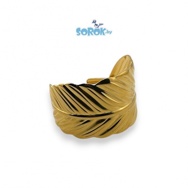 БРАСЛЕТ кафф, широкий, перо, позолота, 6,5*4,5см