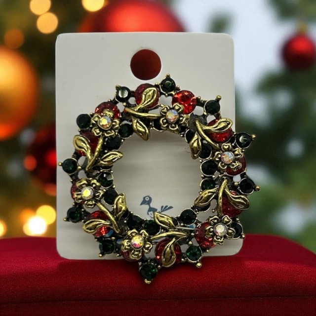 БРОШЬ, Рождественский венок, цвет золото